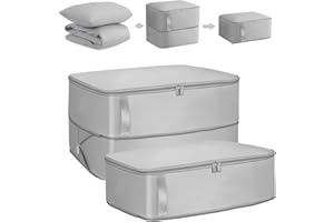 HAHAGO Selbstkomprimierender Organizer, 2 Stück Platzsparender Komprimierender Organizer, Aufbewahrungstasche für Bettdecken, Aufbewahrung Bettdecken, Aufbewahrungstasche für Kleidung Decken(Grau,M)