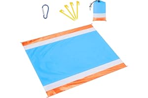 Eucomir Coperta da Spiaggia Coperta Picnic 210x200 CM,Anti Sabbia Portatile Coperta da Picnic con 4 Picchetti Fixed per la Spiaggia,il Campeggio,l'Escursionismo,Viaggi,Azzurro+Arancione
