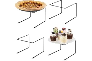 PUERSI 4 PCS Pizza Stand Holder with Non-Slip Pads, Black Metal Pizza Pan Display Stands, Food Platter Riser Serving Tray for Party Wedding