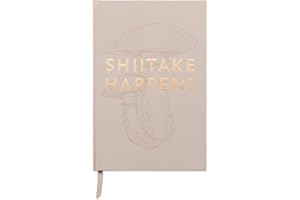 DesignWorks Ink Soft Touch Hardcover Funny Journal Notebook with Lined Pages and Ribbon Marker for Work, Vintage Sass "Shiitake Happens" Gray Mushroom Journal, 5.75" X 8.5" (JB86-2029)