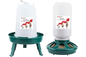 ZenxyHoC Mangiatoia e Abbeveratoio per Pulcini Kit Verde, 1 L Mangiatoia Galline e 1.5 L Abbeveratoio Galline con 3 Altezze Regolabili