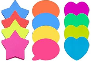 Zuisytm 12 Pads, 360 Sheets Bright Colorful Sticky Notes, Bubble Star Heart Shape, 7x7cm