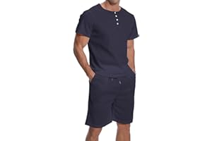 AIYINO Men's Tracksuit Henley Short Sleeve Suit Set Casual Running Sport Sweat Activewear 2 Piece Suit Pants