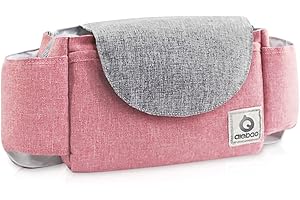 SONARIN Borsa Organizer per Passeggino,Organizzatore Universale per Passeggino,con Portabicchieri, Cinghia di Magico Strisce, Cinturino Addensato Usato come Borse a Mano, Universale(Rosa)