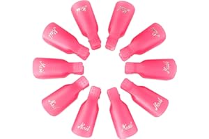 Qufiiry Capuchon Ongle, Nail Art Clip, 10 Pcs Pinces à Ongles En Plastique, Clip Ongles Semi Permanent pour le Nettoyage des Ongles Retirer le Vernis Gel UV Outil Capuchon Plastique(Rose)