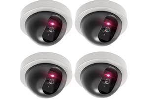 WALI Dummy Fake Security CCTV Dome Camera with Flashing Red LED Light with Security Alert Sticker Decals for Home Security, 4 Packs, White (SDW-4)