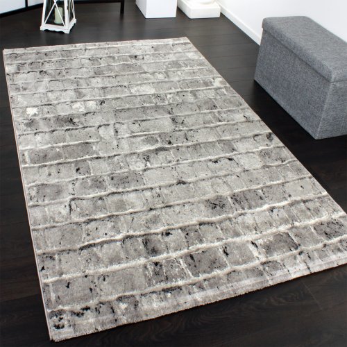 Edler Designer Teppich mit Steinwand Optik in Grau Schwarz Meliert, Grösse:120x170 cm