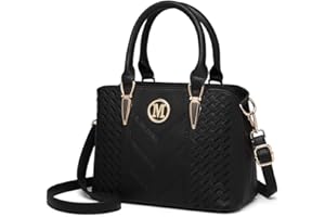 Miss Lulu Sac à Main Simili Cuir Femme Bandoulière Galet avec logo M(Noir)