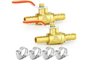 ERGAOBOY 2 Pezzi Valvola a Sfera di Intercettazione con Attacco Dritto a 2 Vie, Valvola a Sfera in Ottone con Interruttore per Tubo da 12 mm con 4 Morsetti