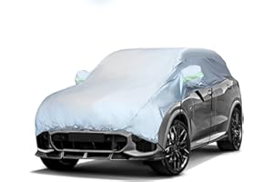 LMYSUFI Demi-housse de voiture toutes saisons, Oxford - Demi-housse de pare-brise imperméable à l'eau et à la poussière - Avec crochets et sangles - Convient à la plupart des voitures, SUV et SUV