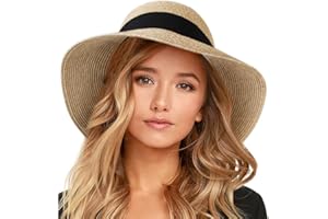 FURTALK Womens Beach Sun Straw Floppy UPF50 Travel Foldable Brim Summer UV Hat
