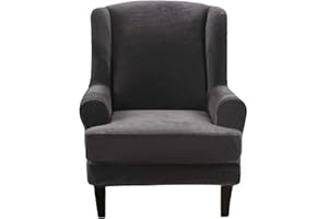 SHANNA Funda Sillon Orejero, Funda De Sillón Orejero 2 Piezas Funda Sofa Elástica Cubre Sofa 1 Plaza Material de Piel Sintética de Zorro Plateado - Gris Oscuro