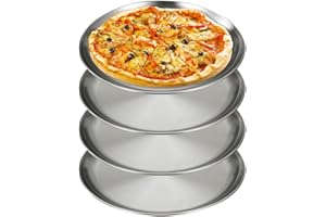 YZROHYI Lot de 4 Plaques à Pizza En Acier Inoxydable 26 cm,Plateau Rond Inox Four,Plaque de Cuisson Ronde,Plateau Service Bar,Plateaus à Café,Plat à Tarte Antiadhésifs,Moule à Pizza pour Dessert