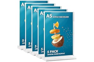 ‎OSIMIG OSIMIG Tischständer A5, 5 Stück, Plexi A5 T-Boden, Halterung für Menü, A5, Posterhalter, Präsentationsständer, doppelseitig, T-Form, für Restaurant, Dokumente, Büro, Geschäft, Menü, Hotel