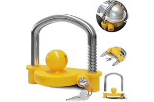 BESTYKS Cerradura de remolque para enganches de remolque estándar, fácil de instalar,protección antirrobo,seguridad del remolque,2 llaves, cerradura en cruz amarilla,cerradura antirrobo de bola para remolque