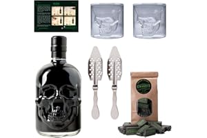 ‎HAMLET Totenkopf Absinth Set von ALANDIA | 1x Schwarzer Absinth Hamlet 0,5 l | 2x Skull Gläser | 2x Löffel | 1x Zuckerwürfel