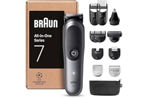 Braun Recortadora Todo En Uno Series 7 AIO7545, Kit De Styling 12en1 Para Barba, Pelo, Orejas, Nariz y Cuerpo, 14 Longitudes, 120 Min De Autonomía, Gris, El embalaje puede variar