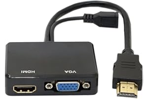 Cablecc HDMI to VGA & HDMI Female Splitter with Audio Video Cable Converter Adapter for HDTV PC Monitor