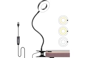 ‎FONESO Foneso Klemme Lampe, 48 LEDs Dimmbare Leselampe Bett, 3 Modi und Stufe 10 Dimmen, 360° Flexibel USB Lampe für Lesen, Reisen, Schlafzimmer, Büro (Schwarz)