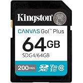 Kingston 64GB Canvas Go Plus SD Card | Up to 200MB/s | Class 10, UHS-I, U3, V30 | SDG4/64GB