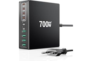 HSSNS 700W USB-C Ladegerät, 10-Port Schnellladegerät mit 6 USB-C & 4 USB-A, GaN Mehrfach Wall Charger mit PD & PPS für MacBook, iPhone 16/15, iPad, Samsung und mehr