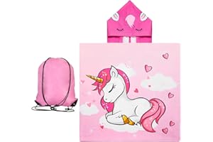 Ansamy Children Beach Towel Robe Bathrobe Poncho, Kids Hooded Beach Bath Poncho Towels, Soft and Breathable Swimwear Changing Towel for Surfing Swimming Kids Girl Boy (Unicorn)
