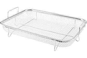 CHUEHKAK Grillgaller, bakkorg, bricka i rostfritt stål, crisperkorg, 30 x 22 x 5 cm, för grillning, tvätt av grönsaker, frukt