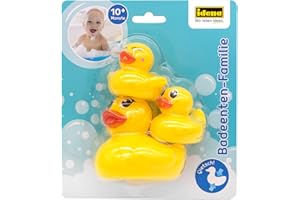 Idena 40614 - Zestaw zabawek do kąpieli dla dzieci, 3-częściowa zabawka wodna z żółtą piszczącą kaczką i 2 mniejszymi kaczkami do squiringu