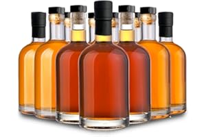 Danmu Art 12 x 375ml Glass Bottles with Cork Stopper Lids for Gin Liqueur Spirits Glass Container - Transparent Thick Glass,Black Lids (12)