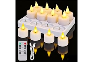 MACCHIATTO 12 Bougie Chauffe Plat LED Bougie LED USB Rechargeable Sans Flamme 9 Niveaux de luminosité, Minuterie, 2 Modes D'éclairage, pour Halloween, Noël,Valentine's Day, les Mariages,les Fêtes,Eid