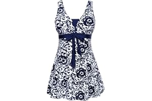 Wantdo Women's Plus Size Swimwear One Piece Tummy Control Swimdress Modest Skirted Swimsuit