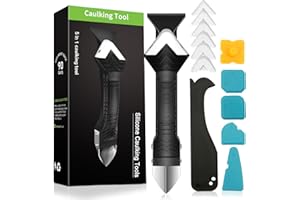 ORHOMELIFE Caulking Tool 5 in 1 Silicone Caulking Grout Removal Sealant Finishing Tool with Grout Scraper, 6 Exchange Silicone Pads, Adhesive Residue Scraper Seam Repair Kit for Kitchen Bathroom White