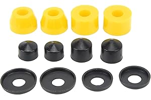 Jenngaoo Jeu de 12 Bushing Skateboard 90A en PU, Rubber Truck Skate avec Amortissement Double Rocker pour Trucks et Roues, Pièces de Rechange Élastiques Haute Résistance Jaune