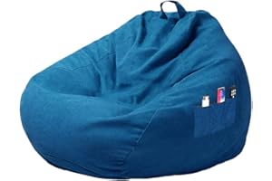 miuline Large Bean Bag Chair Sofa Couch Cover Without Filler Lazy Lounger High Back Bean Bag Chair With Three Side Pockets for Adults and Kids (L:100x120cm, Blue)