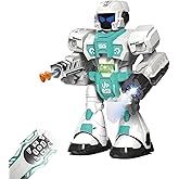 Toy Steam Shooting Remote Control Warrior Robot with Sound, Light, Music, Dancing, 2 Adhesive Bullet Shooting Smart Robot (