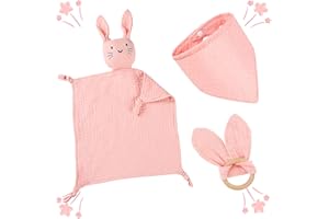 BAERTMY Cadeau Naissance Fille Garcon Cape de Bain Bebe Coton Bavoirs Bebe Naissance et Serviette de Bain Bébé Personnalisé Lapin Doudou Mouchoir Kit Naissance Bebe Garçon Fille Enfant Accessoire (Rose)
