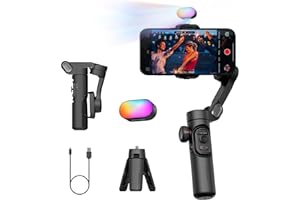 AOCHUAN 3-Achsen Gimbal Stabilisator für Smartphone mit RGB Magnetisches Fülllicht Upgraded Face Tracking Focus Wheel Faltbarer Phone Gimbal für iPhone/Androidn Stabilisator Vlog Aufnahme Smart XE Kit