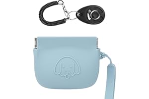 FIDWALL Pochette in silicone per dolcetti per cani, chiusura automatica, con clicker di addestramento per cani, camminata per cani e gatti, formato tascabile, colore: azzurro
