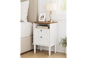 HEYZOEY® Wooden Bedside Cabinet with Door & Open Top Shelf – Side Table for Bedroom & Living Room,Fits Small Space (White 39×29×60 cm)