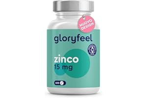 GLORYFEEL Zinco Puro Integratore 15mg, Scorta + 1 Anno, 400 Compresse Vegan contro Acne e Brufoli, Antiossidante per Pelle Sana, Zinco Elementare da Puro Zinco Gluconato, Qualità Testata