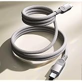 USB-C Şarj Kablosu, &Ouml;rg&uuml;l&uuml; Naylon, Gri, Hızlı Şarj, Type-c to Type-c, Manyetik Kablo, 1 Metre