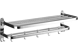 CRSUSUKJ 40 cm Toallero, Estantería de Almacenamiento para Baño, Toallero de baño de Doble Capa Montado, la Pared Toallero de Aluminio, Plegable Estante de Almacenamiento, Estante de baño
