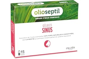 OLIOSEPTIL - Sinus - Complexe de Romarin, Niaouli, Menthe, Citron, Girofle, Ravintsara - Gélules Végétales L-Vcaps® - Assainit les voies respiratoires - Dès 15 Ans - 15 Gélules