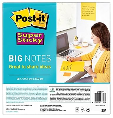 Post-It Post it- BN11-EU - Big Notes Super Sticky Jaunes, 27.9 cm x 27.9 cm, 30 Feuilles
