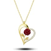 NEREZE 925 Ayar Gold Kırmızı G&uuml;l Kalp Kadın G&uuml;m&uuml;ş Kolye