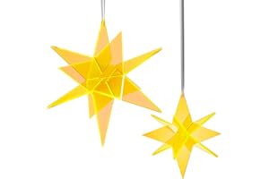 ‎CAZADOR-DEL-SOL Cazador-del-sol ® - das Original | Estrella | 3D | 2er-Set Sonnenfänger-Stern gelb | Durchmesser 20 und 13 cm