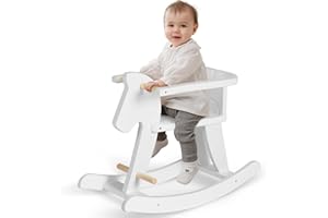Labebe Baby Schaukelpferd Holz, Weiß Klassisch Schaukeltier, Chic Schaukel Pferd Kinder, Schaukelspielzeug Kleinkind Spielzeug Schaukelstuhl Junge und Mädchen ab 1 Jahr