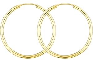 EDELIND Pendientes de aro finos 30mm 8K 14K 18K Oro amarillo Aros de oro para mujer, 2 mm de ancho Aretes de mujer con Caja de regalo de joyería