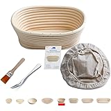 Banneton Proofing Basket 8" Oval Banneton Brotform for Bread and Dough [Free Brush] Proofing Rising Rattan Bowl(400g Dough) +