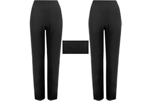 COTTON WORKS 2 Pack Womens Straight Leg Trousers Finely Soft Ribbed Stretch Pull On Ladies Pants Casual Full Elasticated Waist Bottoms